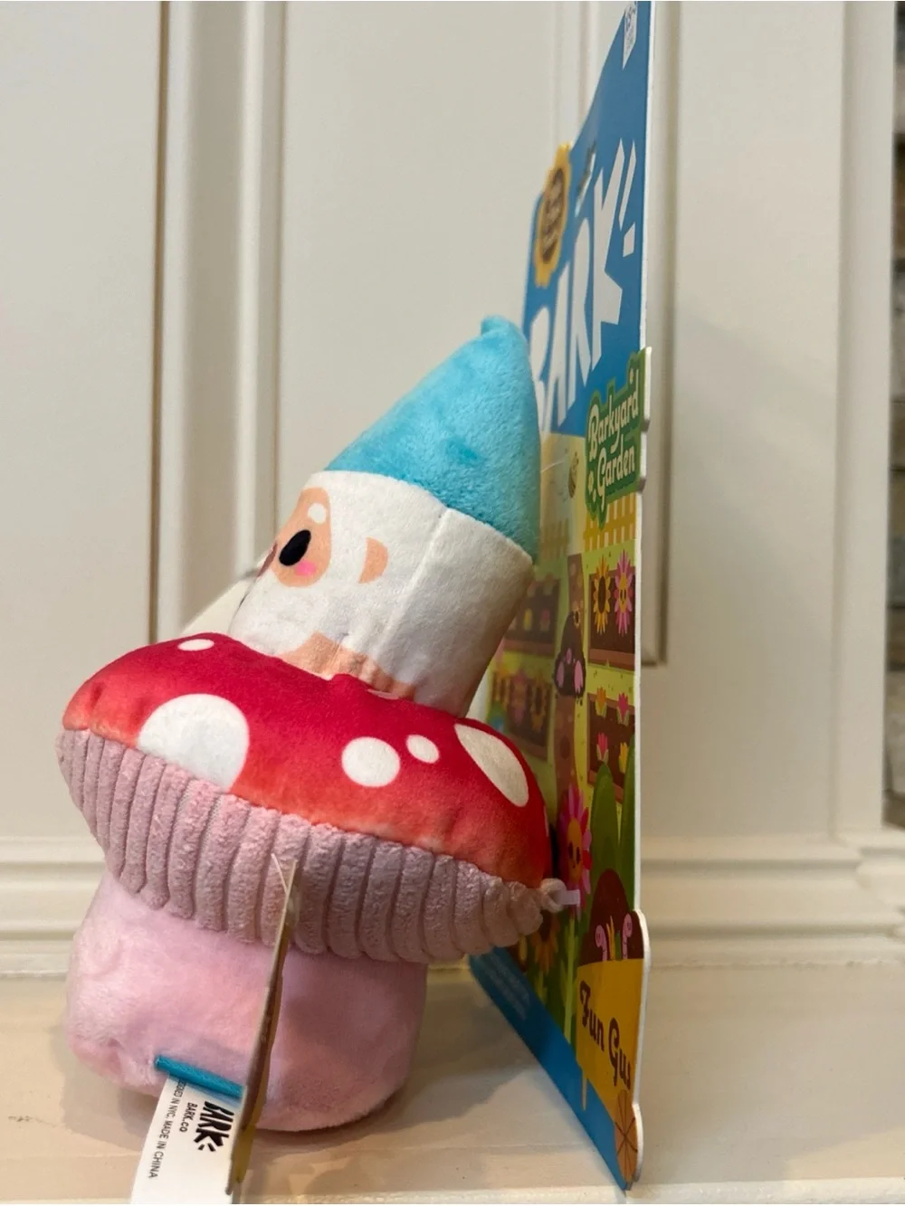 Bark Pink Mushroom Gnome Plush Toy with Blue Hat